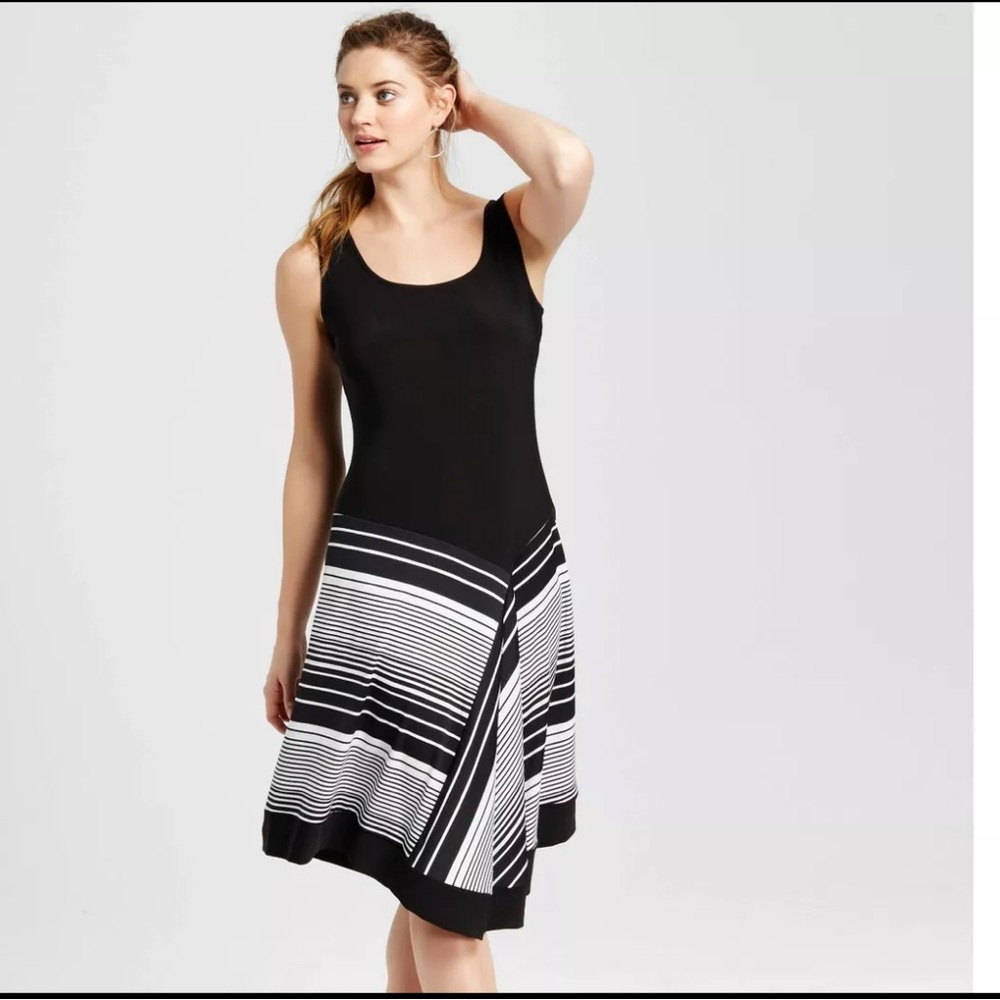Chiasso tank dress XL diagonal stripe asymmetrical skirt slimming black white